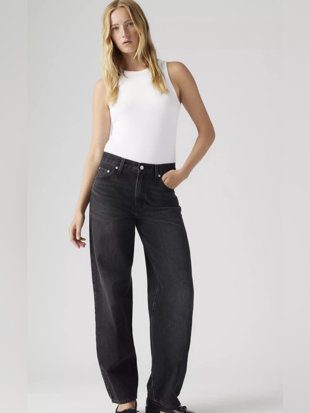 Levi's Premium Baggy Dad Jeans Faded Black Slouchy Straight 27